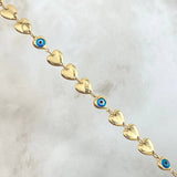 Pulso Corazones Ojos Turcos 4.2gr / 19.5cm / 6.7mm Oro Amarillo +4 18K