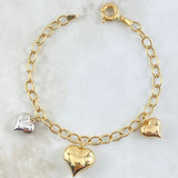 Pulso Aro Seguido Colgante Corazones 6.15gr / 19.5cm / 5mm Dos Oros Amarillo Blanco +4 18K ©