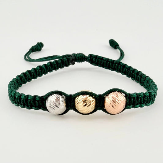Pulsera Verde Trío Bolas 3und / 8mm Tres Oros 18K ©