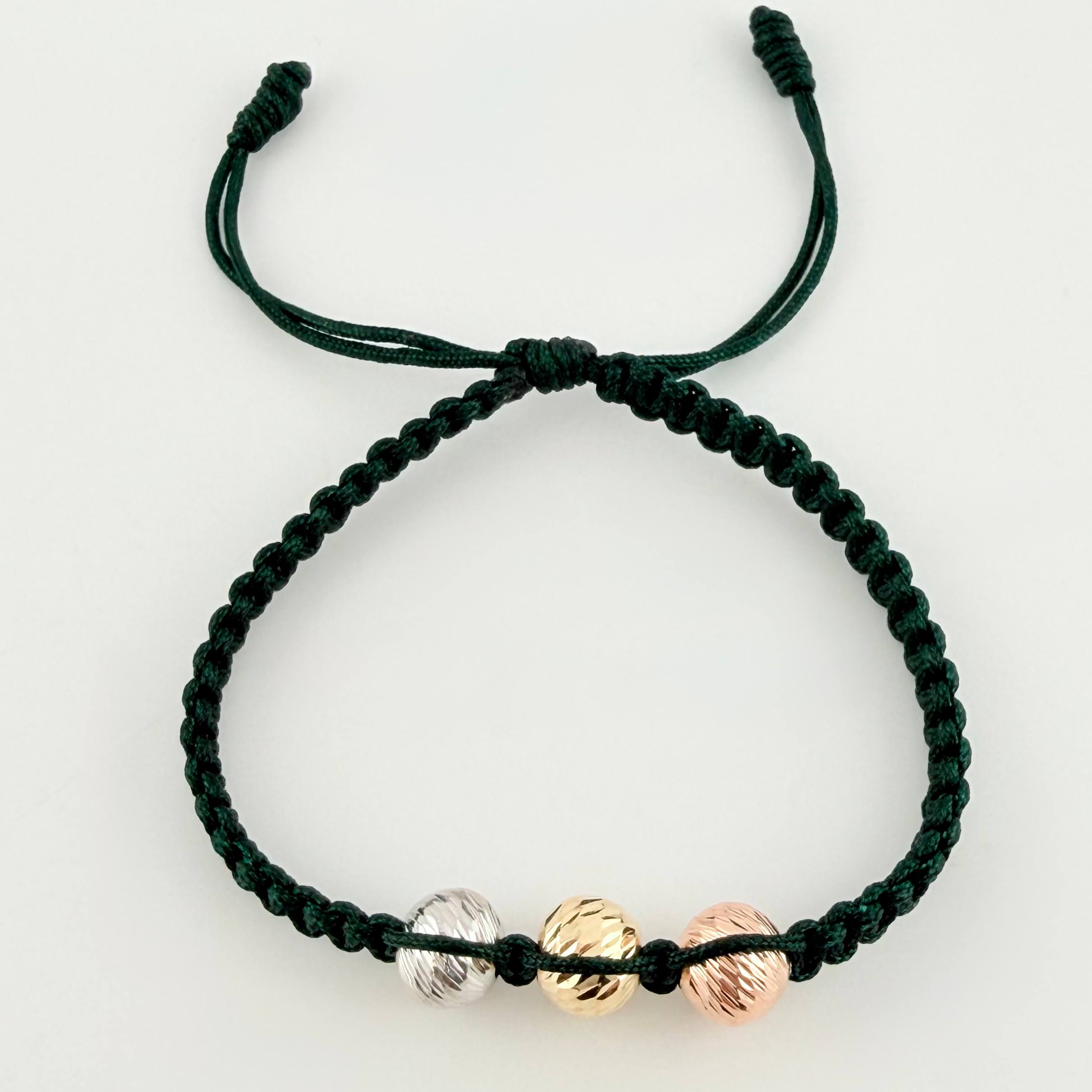 Pulsera Verde Trío Bolas 3und / 8mm Tres Oros 18K ©