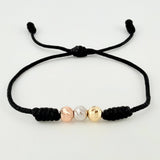 Pulsera Negra Trío Bolas 3und / 5mm Tres Oros 18K  (A.C)