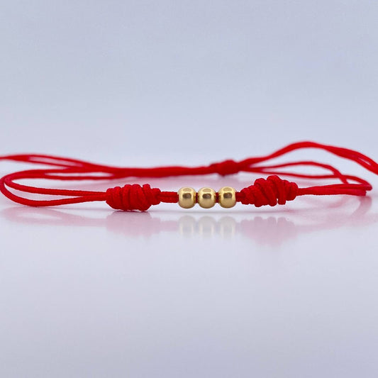 Pulsera Roja Bolas 0.15gr / 3mm Lisas Oro Amarillo 18K (A.C)