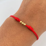 Pulsera Roja Bolas 0.15gr / 3mm Lisas Oro Amarillo 18K (A.C)
