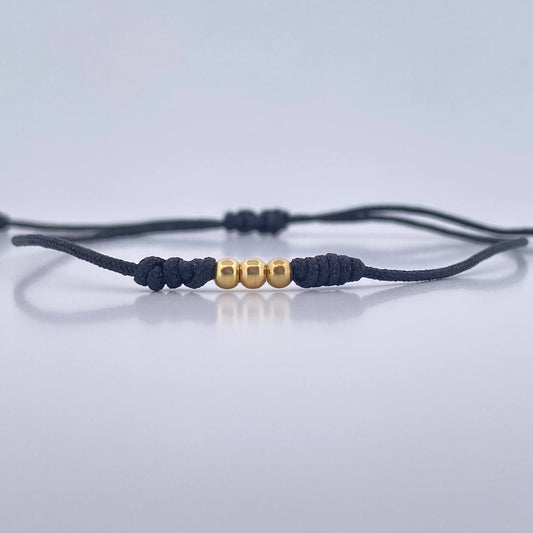 Pulsera Negra Bolas 0.15gr / 3mm Lisas Oro Amarillo 18K (A.C)