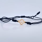 Pulsera Negra Herraje Trebol 0.45gr / Nacar Blanco Oro Amarillo Nac.Esp. 18K &