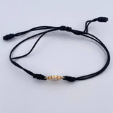 Pulsera Negra Herraje Trebol 0.45gr / Nacar Blanco Oro Amarillo Nac.Esp. 18K &