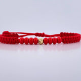Pulsera Roja Mostazillas 0.1gr / 4mm Bola Diamantada Oro Amarillo 18K (A.C)