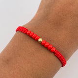 Pulsera Roja Mostazillas 0.1gr / 4mm Bola Diamantada Oro Amarillo 18K (A.C)