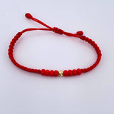 Pulsera Roja Mostazillas 0.1gr / 4mm Bola Diamantada Oro Amarillo 18K (A.C)