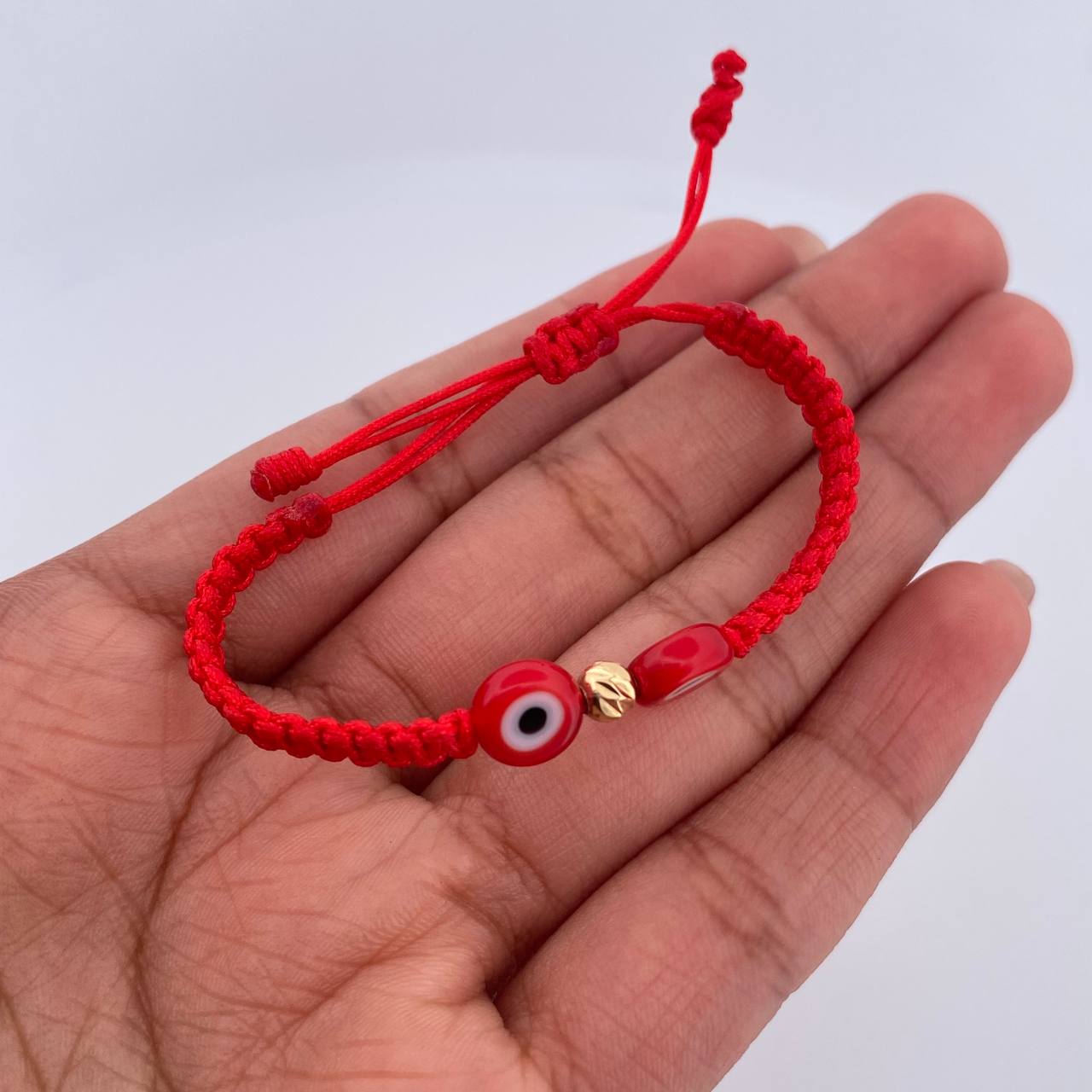 Pulsera Roja Ojos Turcos 0.1gr / 4mm Bola Diamantada Oro Amarillo 18K (A.C)
