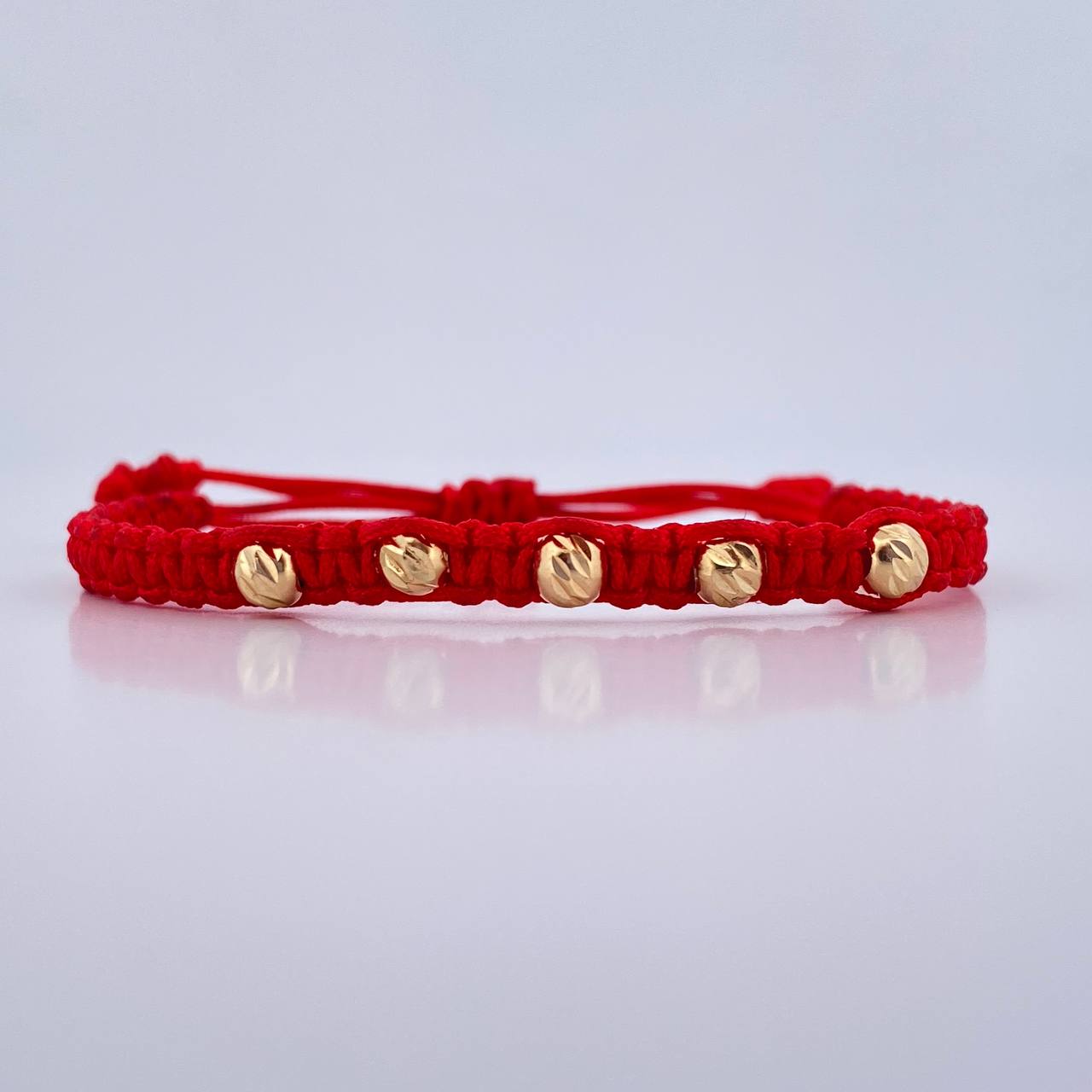 Pulsera Roja Bolas 0.5gr / 4mm Diamantadas Oro Amarillo 18K (A.C)