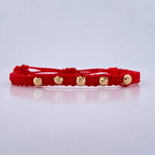 Pulsera Roja Bolas 0.5gr / 4mm Diamantadas Oro Amarillo 18K (A.C)