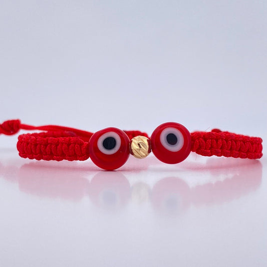 Pulsera Roja Ojos Turcos 0.1gr / 4mm Bola Diamantada Oro Amarillo 18K (A.C)