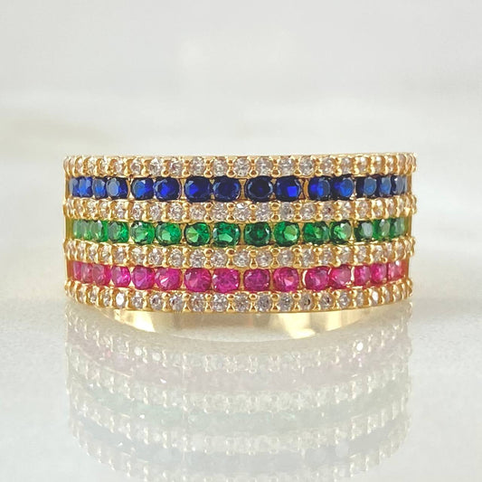 Anillo Triple Carriles Incrustados 5.5gr / T8 / Oro Amarillo 18K *