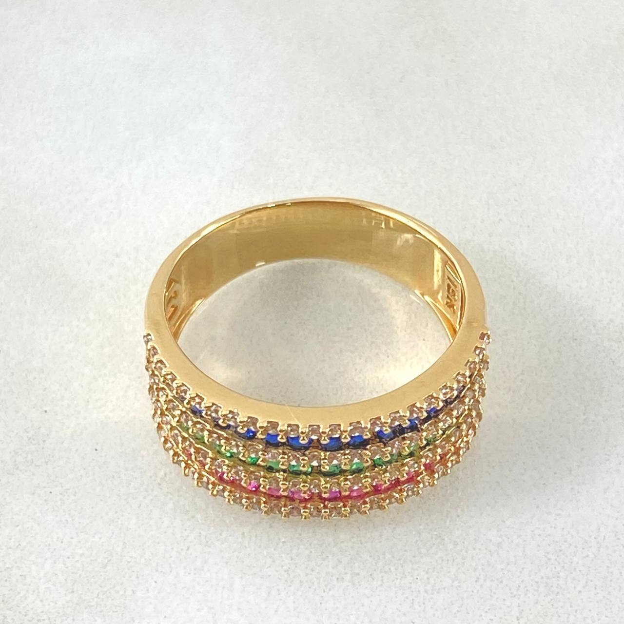 Anillo Triple Carriles Incrustados 5.5gr / T8 / Oro Amarillo 18K *