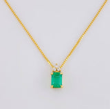 Set Cadena Veneciana + Dije Recuadro Tupido Esmeralda 162qts 16pts Diamante / 4.35g / 40cm Oro Amarillo 18K
