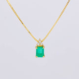 Set Cadena Veneciana + Dije Recuadro Tupido Esmeralda 162qts 16pts Diamante / 4.35g / 40cm Oro Amarillo 18K