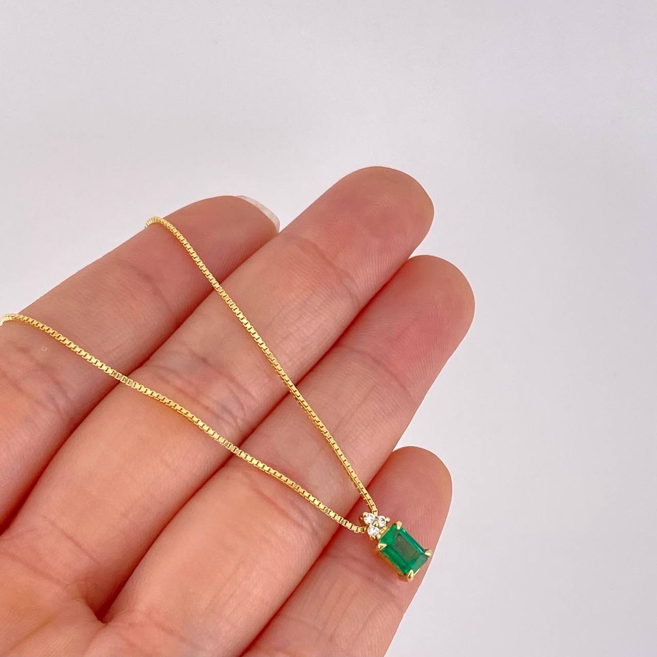 Set Cadena Veneciana + Dije Recuadro Tupido Esmeralda 162qts 16pts Diamante / 4.35g / 40cm Oro Amarillo 18K