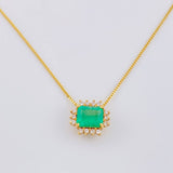 Set Cadena Veneciana + Dije Tri Cuadro Esmeralda 60pts 01pts Diamante / 2.95g / 40cm Oro Amarillo 18K