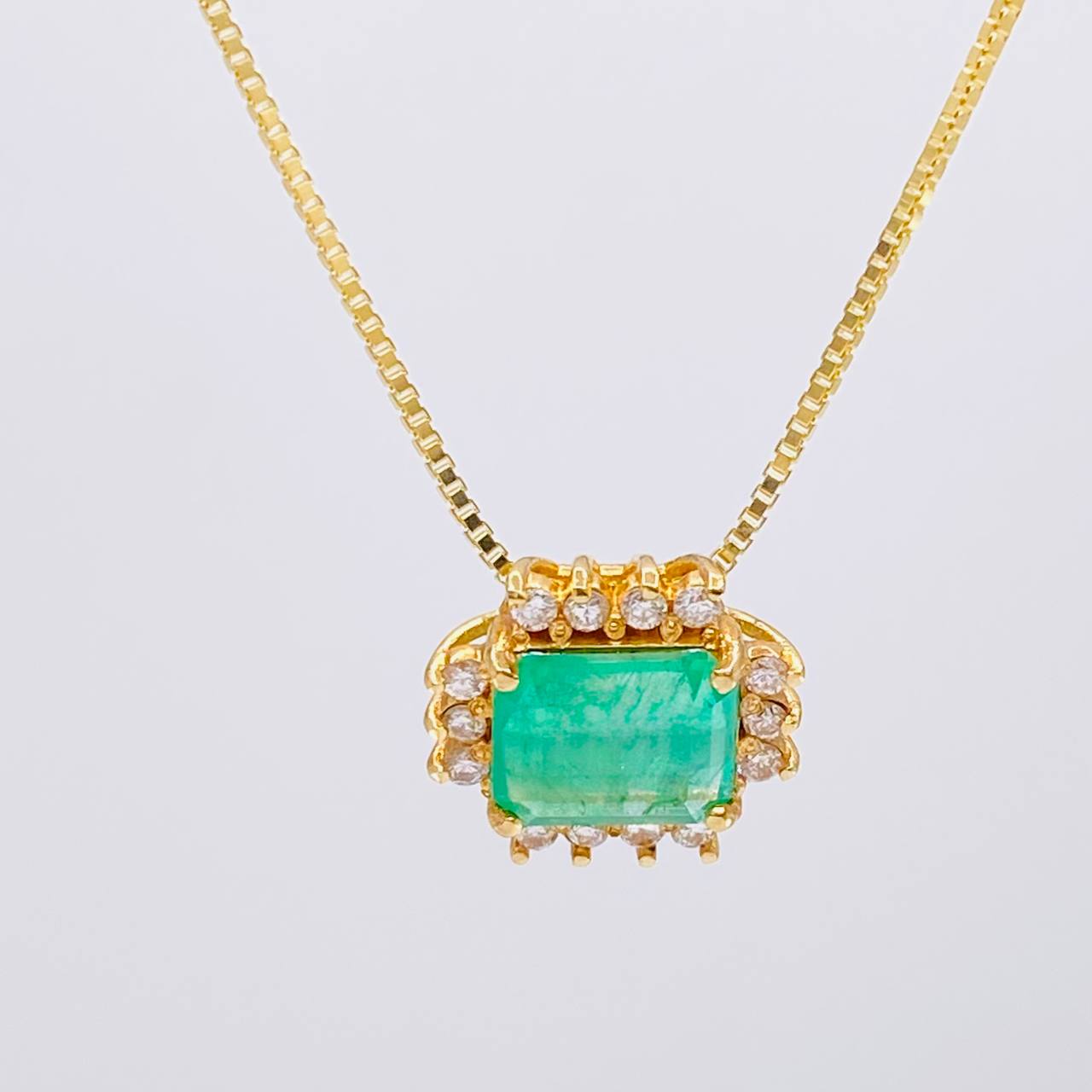 Set Cadena Veneciana + Dije Tri Cuadro Esmeralda 60pts 01pts Diamante / 2.95g / 40cm Oro Amarillo 18K