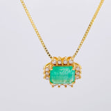 Set Cadena Veneciana + Dije Tri Cuadro Esmeralda 60pts 01pts Diamante / 2.95g / 40cm Oro Amarillo 18K