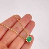 Set Cadena Veneciana + Dije Tri Cuadro Esmeralda 60pts 01pts Diamante / 2.95g / 40cm Oro Amarillo 18K