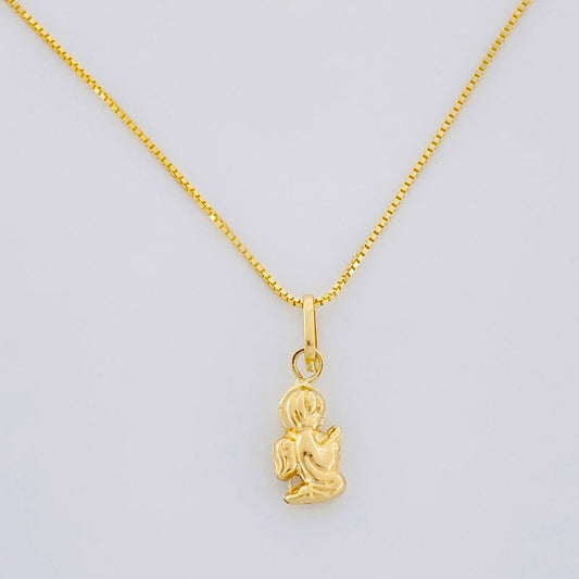 Set Cadena Veneciana + Dije Angel / 1.05g / 40cm Oro Amarillo 18K
