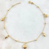 Tobillera Aro Seguido Colgante Bolas  3.35gr / 23.5cm-25.5cm / 1.4mm 3mm Estrellas-Lunas-Sol Oro Amarillo +4 18K ©