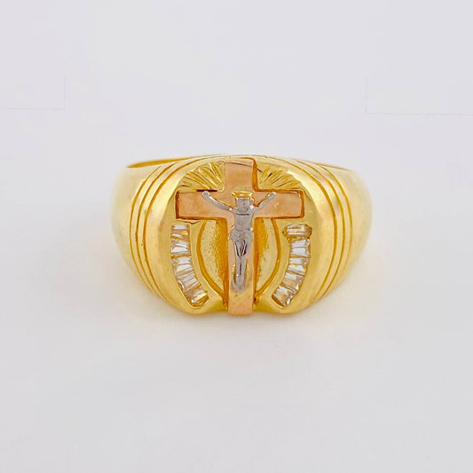 Anillo Cruz Cristo 6.25 g / T11 Dos Oros Amarillo Rosa 18K