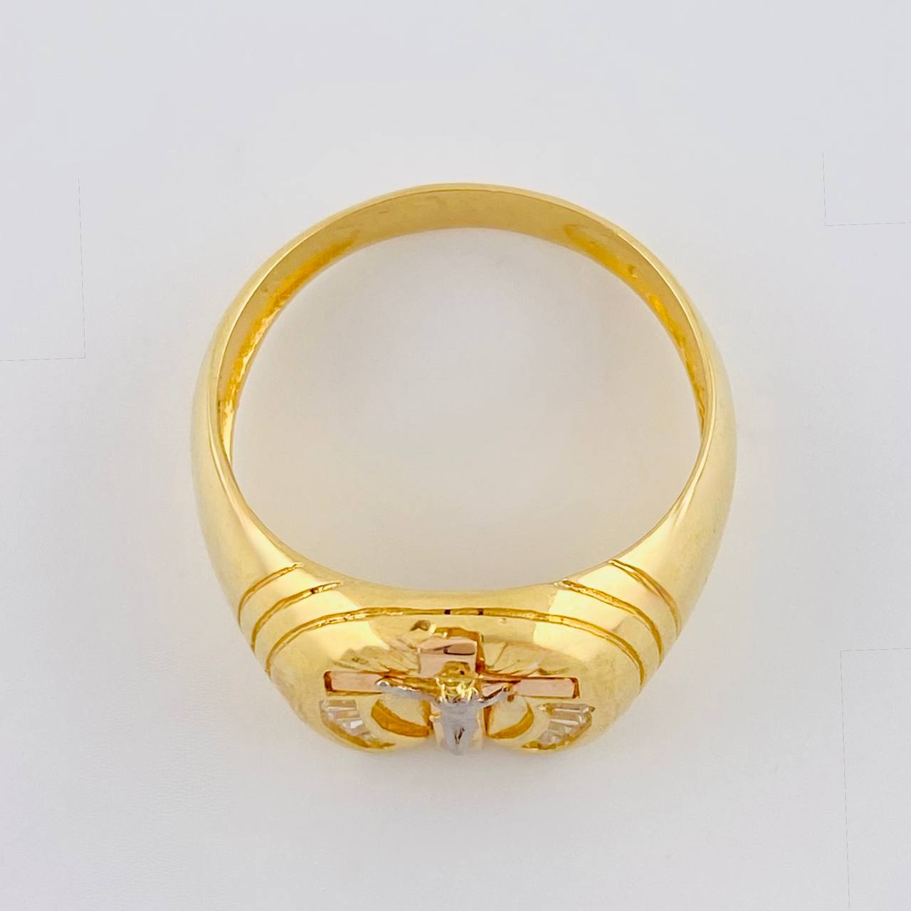 Anillo Cruz Cristo 6.25 g / T11 Dos Oros Amarillo Rosa 18K