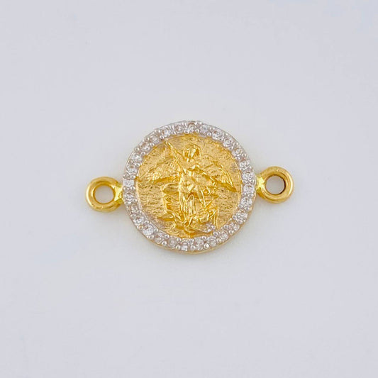 Herraje Medalla San Miguel 1.55 g / 1.9 cm Dos Oros Amarillo Blanco 18K