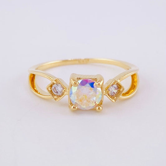 Anillo Solitario Rombos Laterales 1.95 g / T5 3/4 Oro Amarillo 18K