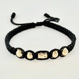 Pulsera Negra Cilindro Central 5und / 4mm-5mm Oro Amarillo 18K *