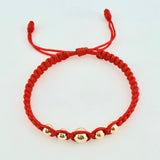 Pulsera Roja Bolas Pentatonicas 5und / 5mm-6mm Oro Amarillo 18K *