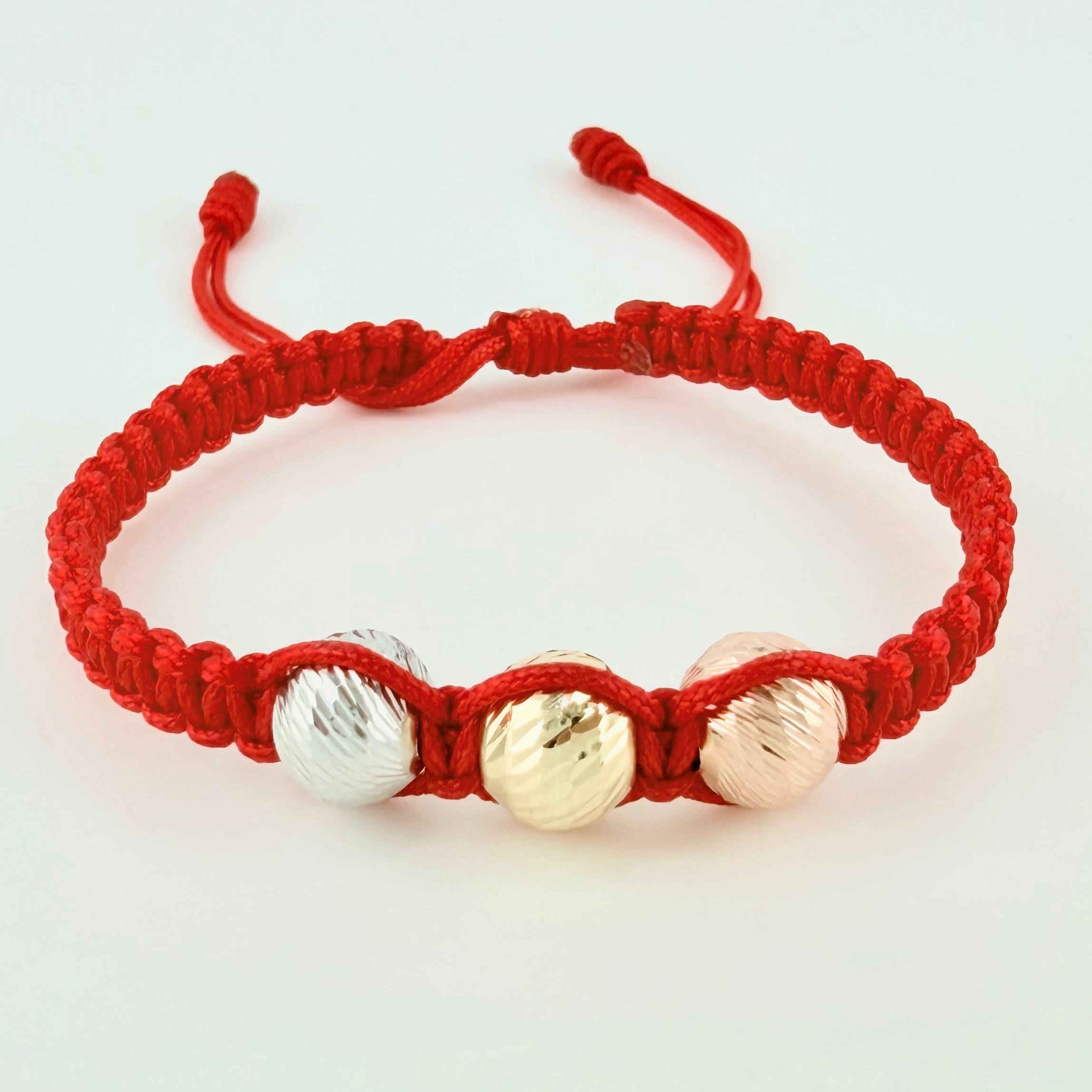 Pulsera Roja Trío Bolas 3und / 8mm Tres Oros 18K *