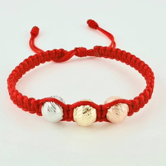 Pulsera Roja Trío Bolas 3und / 8mm Tres Oros 18K *