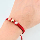Pulsera Roja Trío Bolas 3und / 8mm Tres Oros 18K *