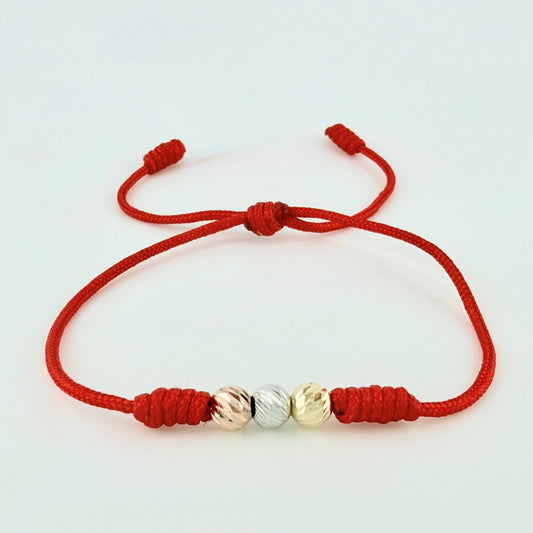 Pulsera Roja Trío Bolas 3und / 5mm Tres Oros 18K *
