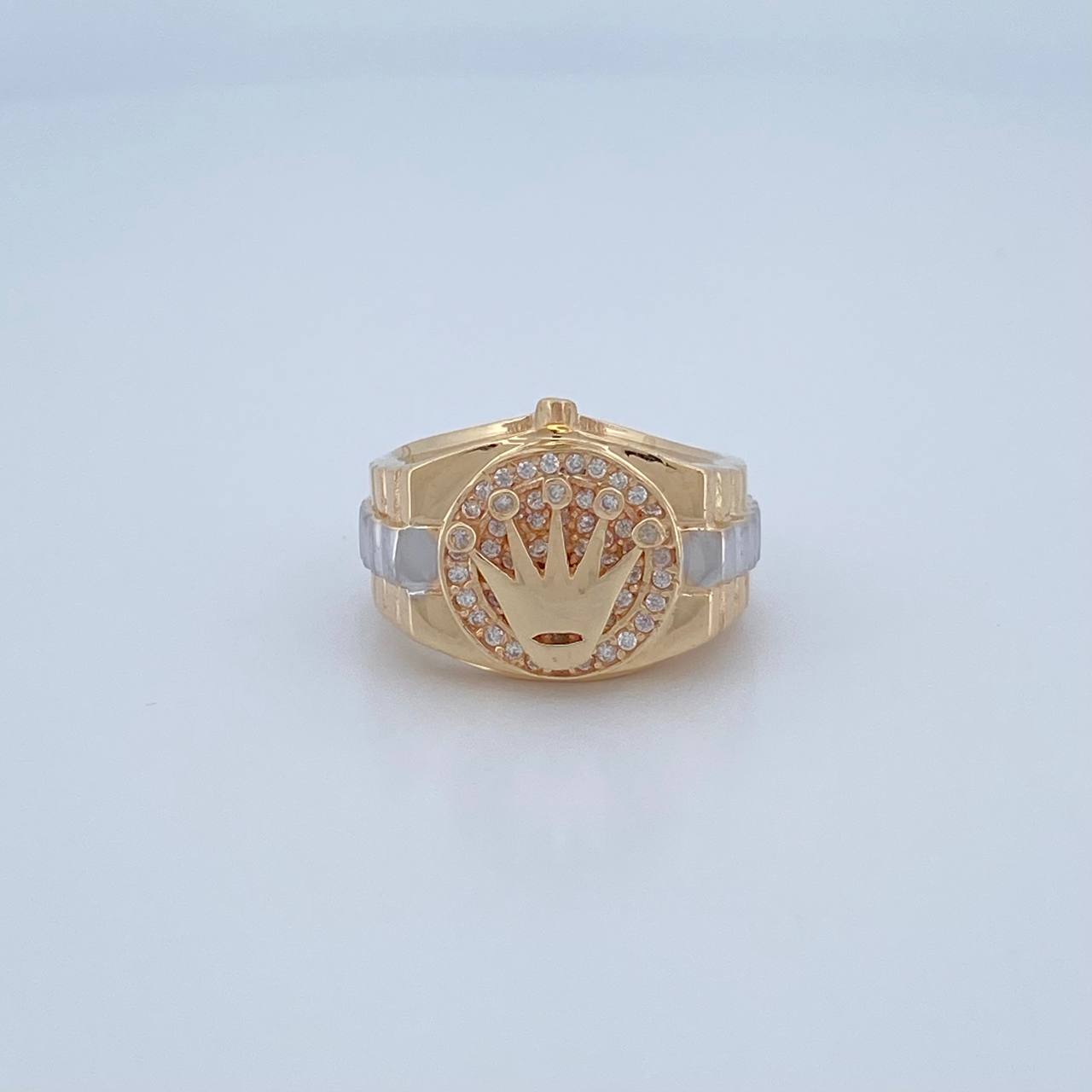 Anillo Correa Corona RX 8.4gr / T8 1/2 / Circones Blancos Dos Oros Amarillo Blanco 18K $