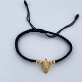 Pulsera Negra Herraje Casco Gladiador 4.2gr / 4mm Circones Blancos Oro Amarillo 18K &