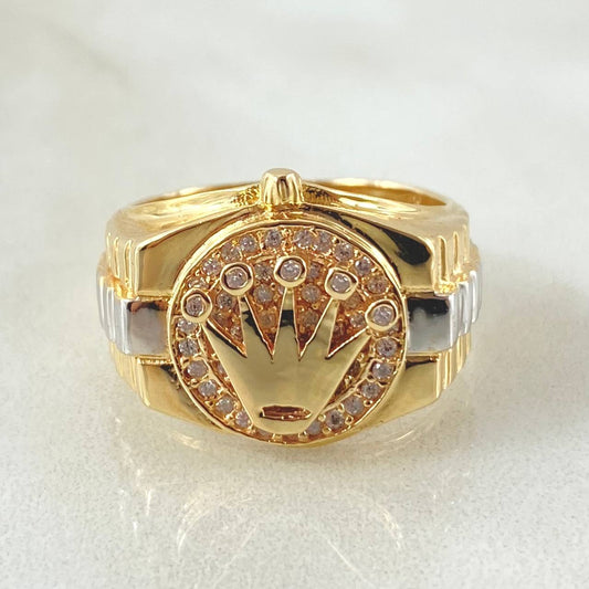 Anillo Correa Corona 6.95gr / T7 3/4 / Dos Oros Amarillo Blanco 18K ©