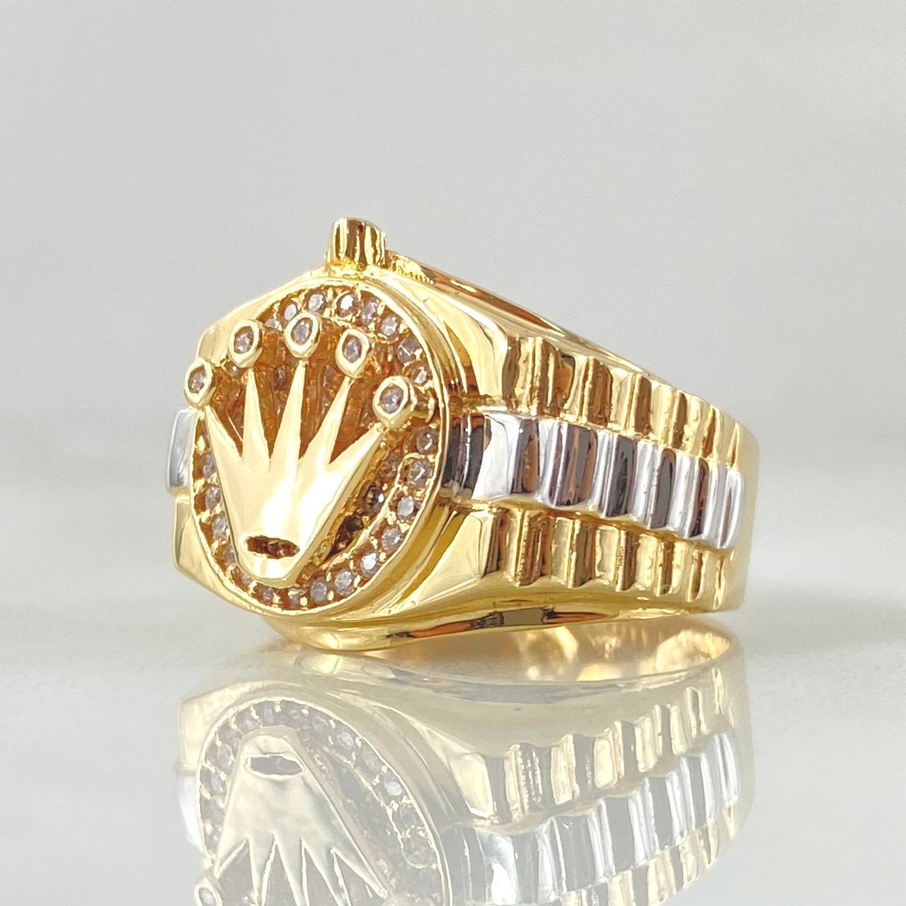 Anillo Correa Corona 6.95gr / T7 3/4 / Dos Oros Amarillo Blanco 18K ©