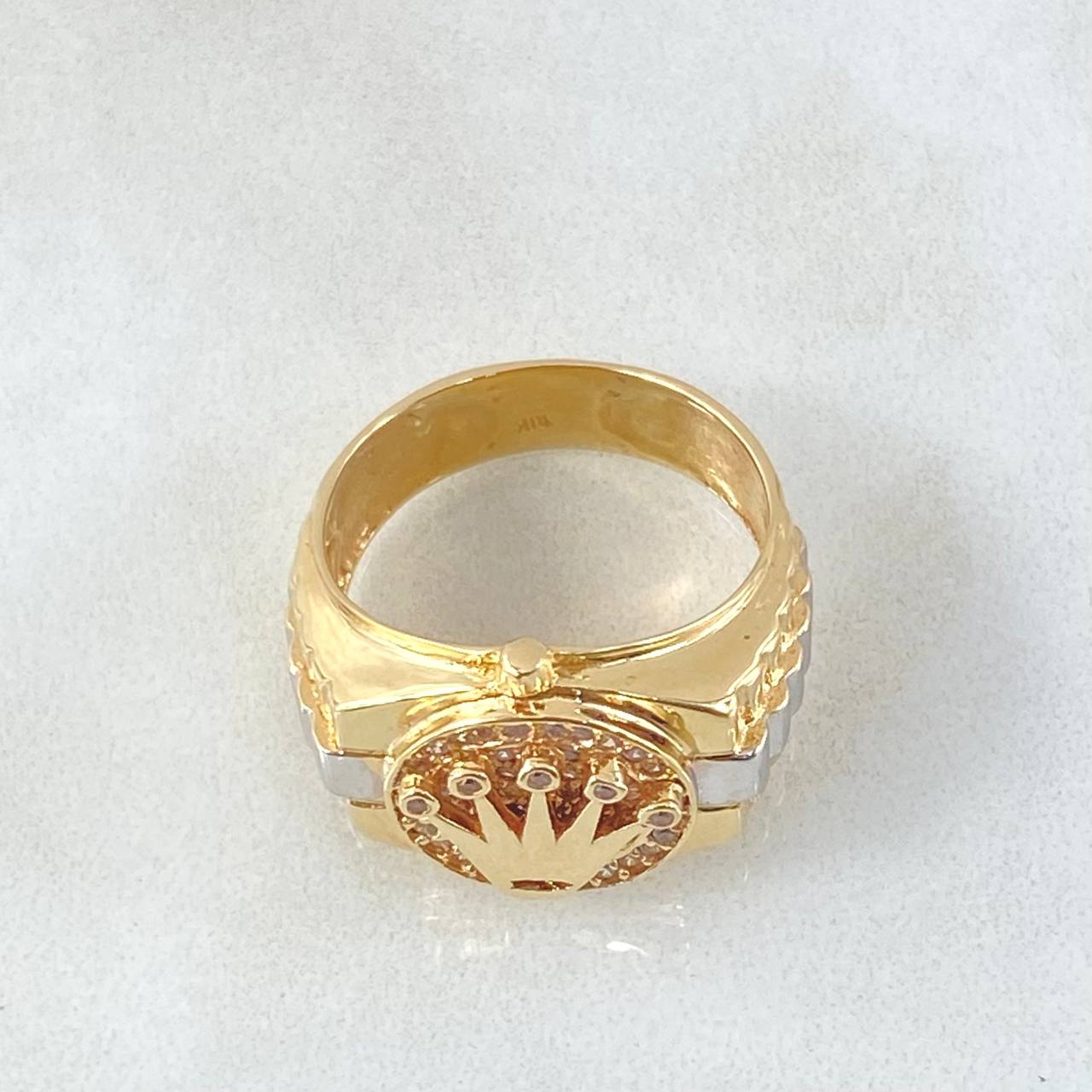 Anillo Correa Corona 6.95gr / T7 3/4 / Dos Oros Amarillo Blanco 18K ©