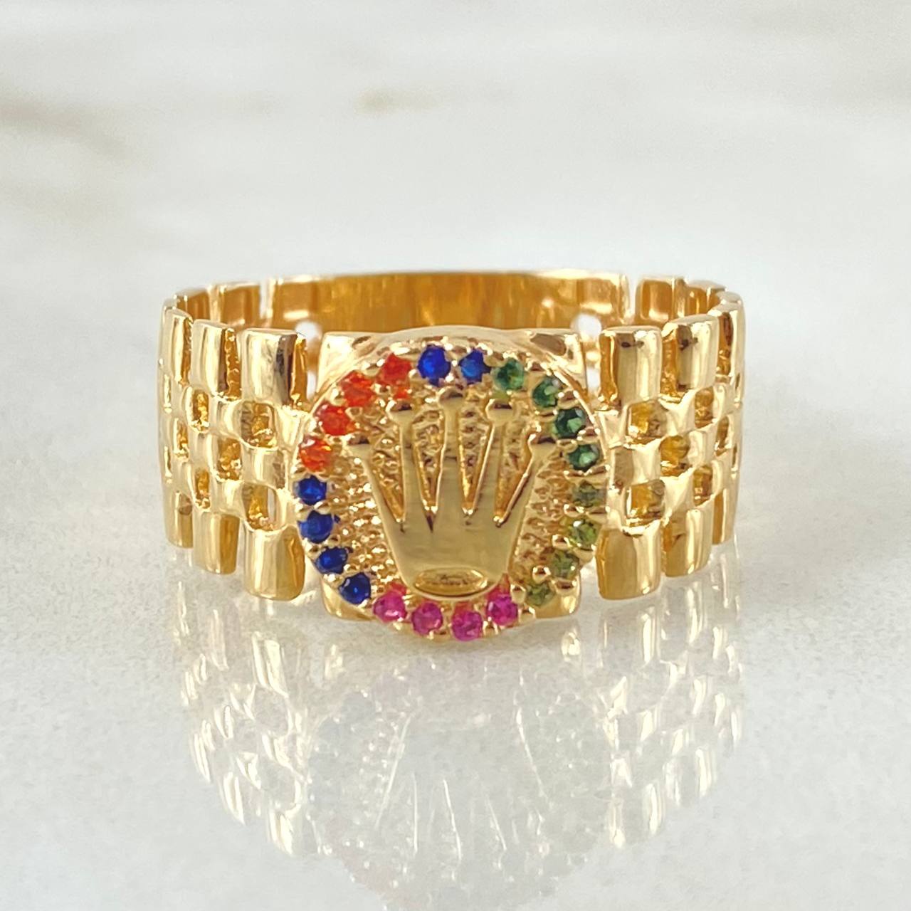 Anillo Corona Correa Enmallada 4.35gr / T8 1/2 / Oro Amarillo 18K ©