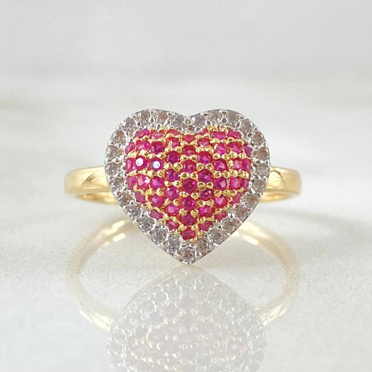 Anillo Corazon Tupido 2.5gr / T6 1/2 / Dos Oros Amarillo Blanco 18K ©