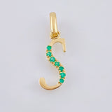 Dije Letra S Esmeraldas 11pts 0.6gr / 2cm / Oro Amarillo 18K ©