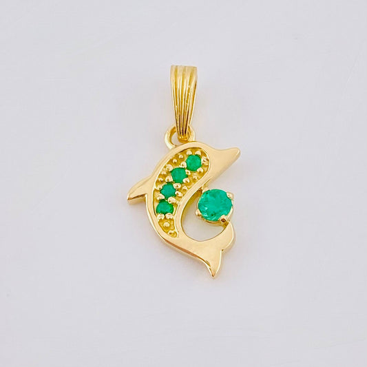 Dije Delfin Esmeraldas 15pts 1.3gr / 2cm / Oro Amarillo 18K