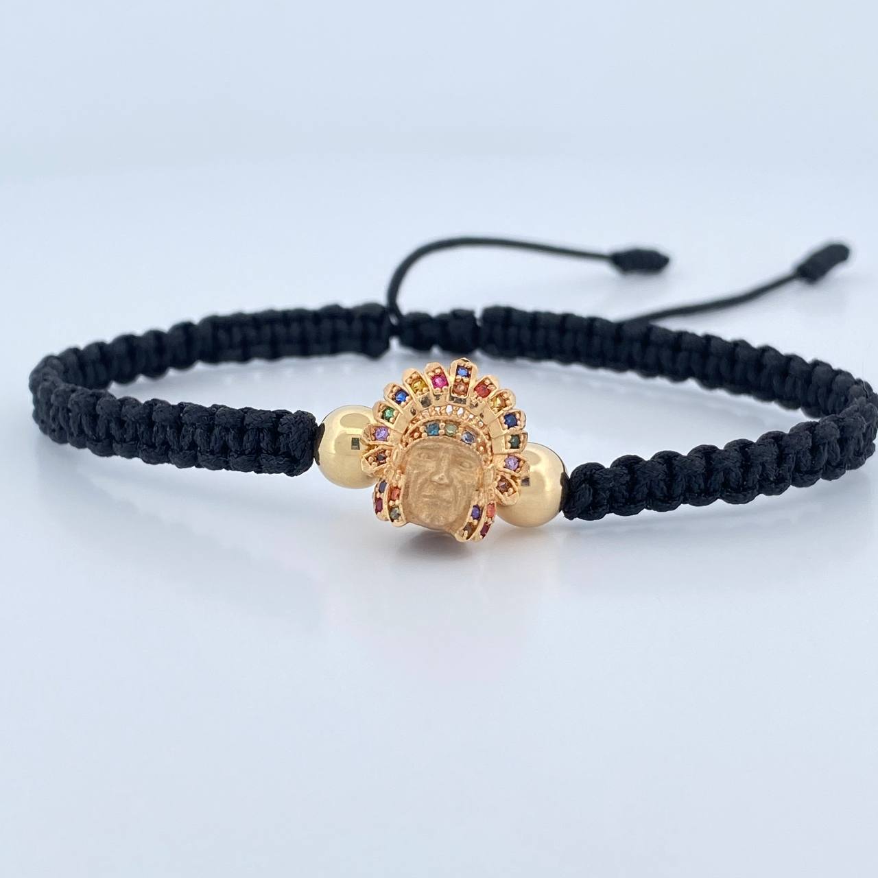 Pulsera Negra Herraje Indio 2.75gr / 6mm Bolas Lisas Circones Colores Oro Amarillo 18K &