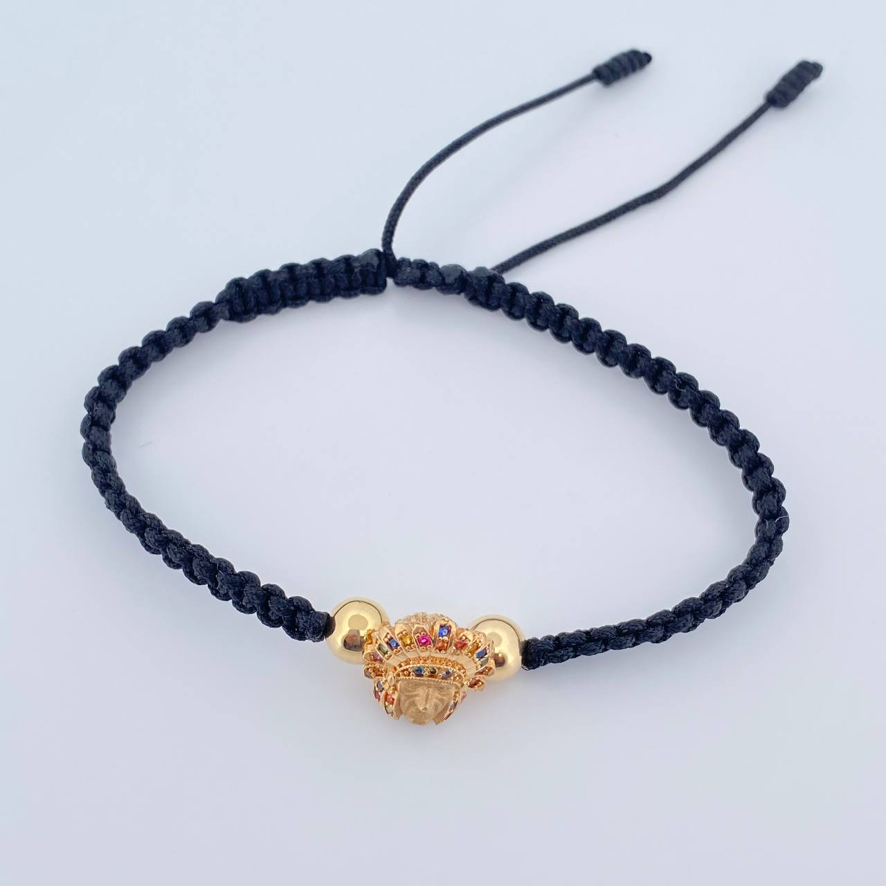 Pulsera Negra Herraje Indio 2.75gr / 6mm Bolas Lisas Circones Colores Oro Amarillo 18K &