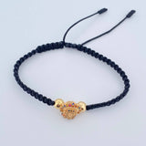 Pulsera Negra Herraje Indio 2.75gr / 6mm Bolas Lisas Circones Colores Oro Amarillo 18K &